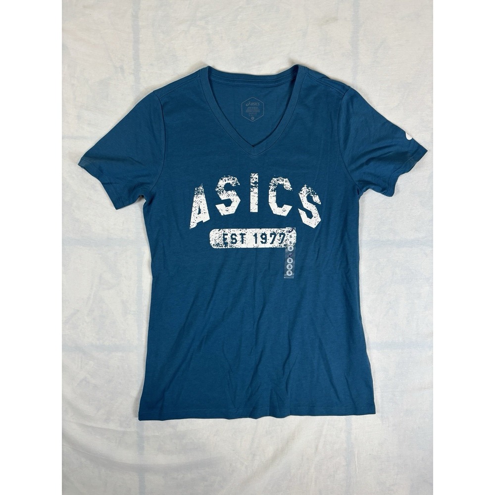 ASICS Running Graphic T-Shirt Short Sleeve V Neck Womens Small MSRP $25 NEW